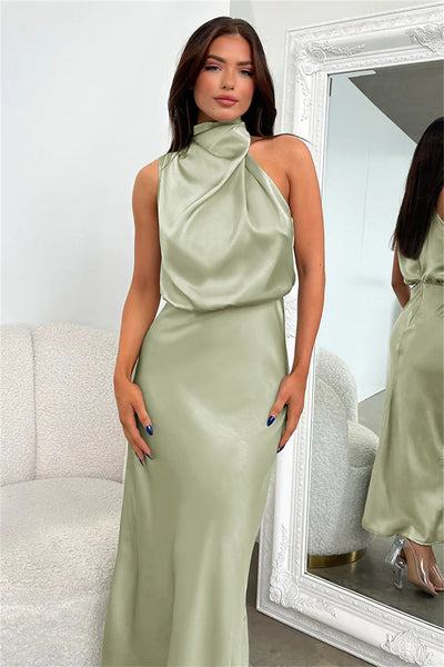 Cari | Long Satin Halter Neckline