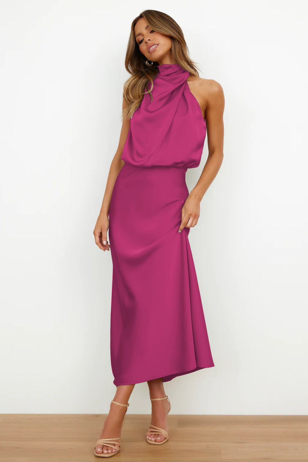 Cari | Long Satin Halter Neckline