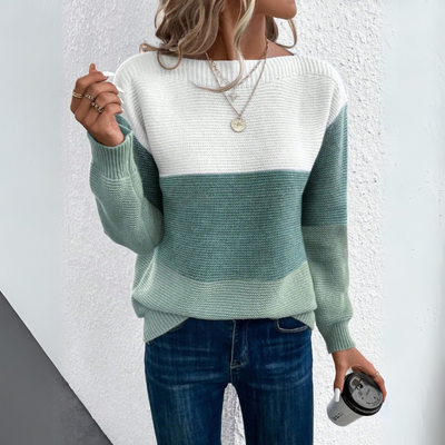 Sophia™ - Chic Tri-Tone Knit Sweater