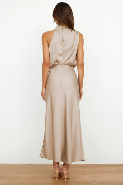 Cari | Long Satin Halter Neckline