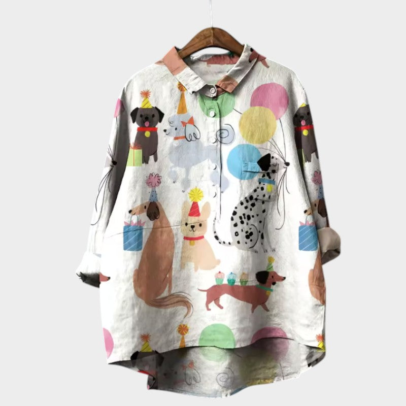 Mia | Oversized Blouse with Dog Print and Everyday Comfort for a Cheerful Style
