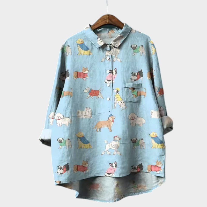 Mia | Oversized Blouse with Dog Print and Everyday Comfort for a Cheerful Style
