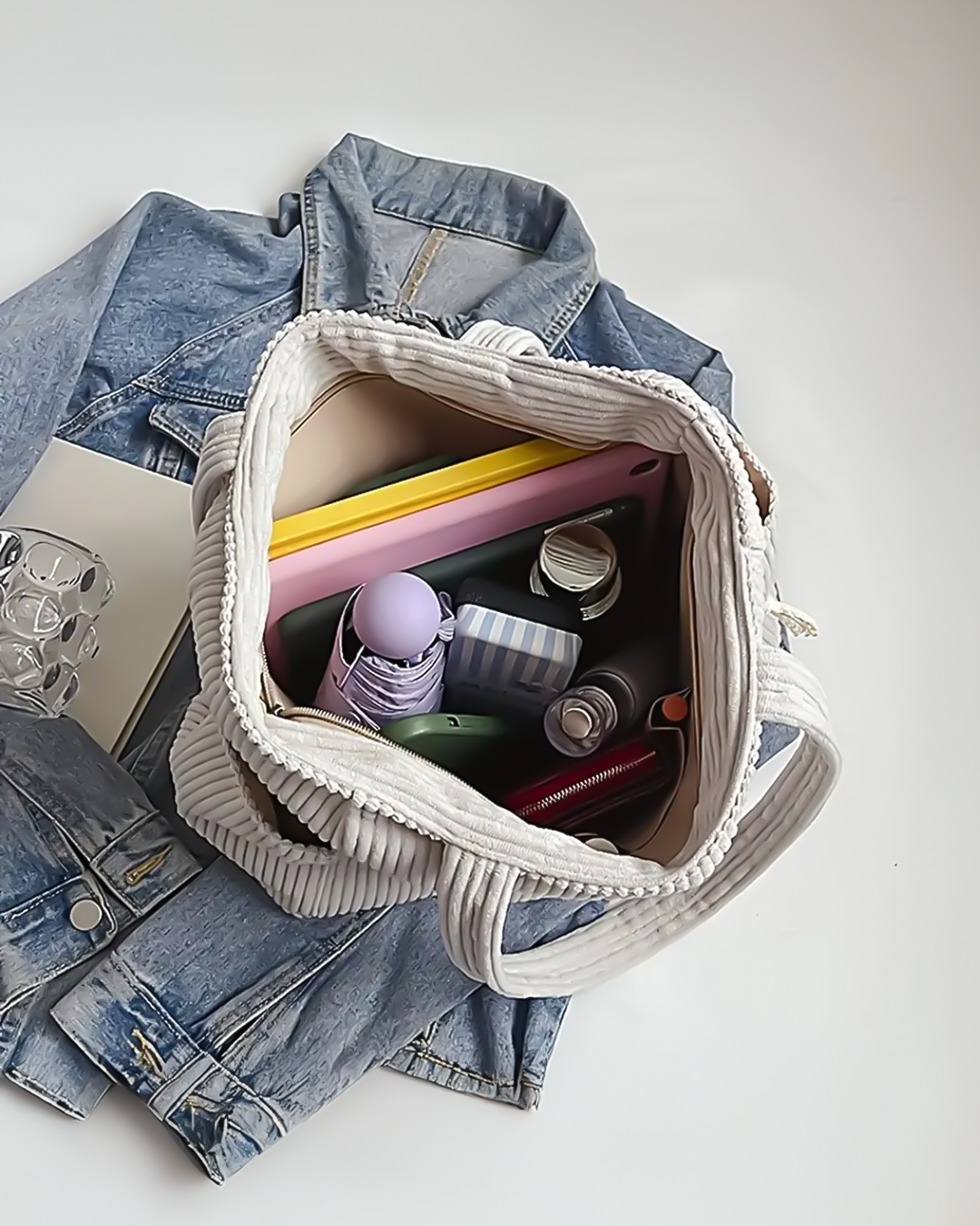 Trina – Ribbed Tote Bag with Cord Detail