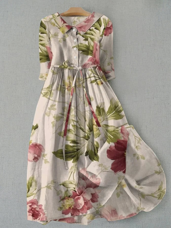 Jaye - Vintage Floral Dress with Waist Ties