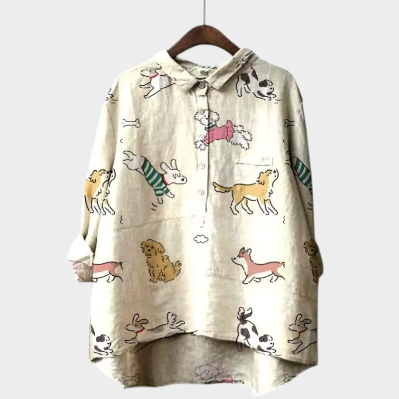 Mia | Oversized Blouse with Dog Print and Everyday Comfort for a Cheerful Style