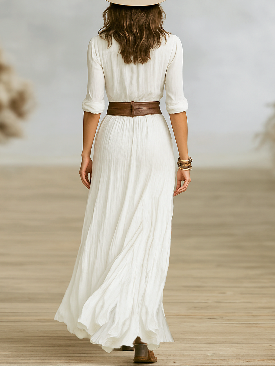 Maxi Dress - Imitation Cotton and Linen