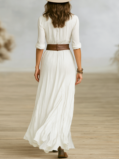 Maxi Dress - Imitation Cotton and Linen