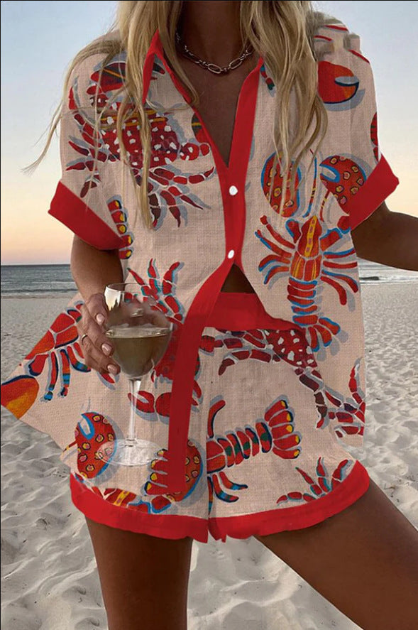 Daphira™ | Short Beach Set with Lobster Print