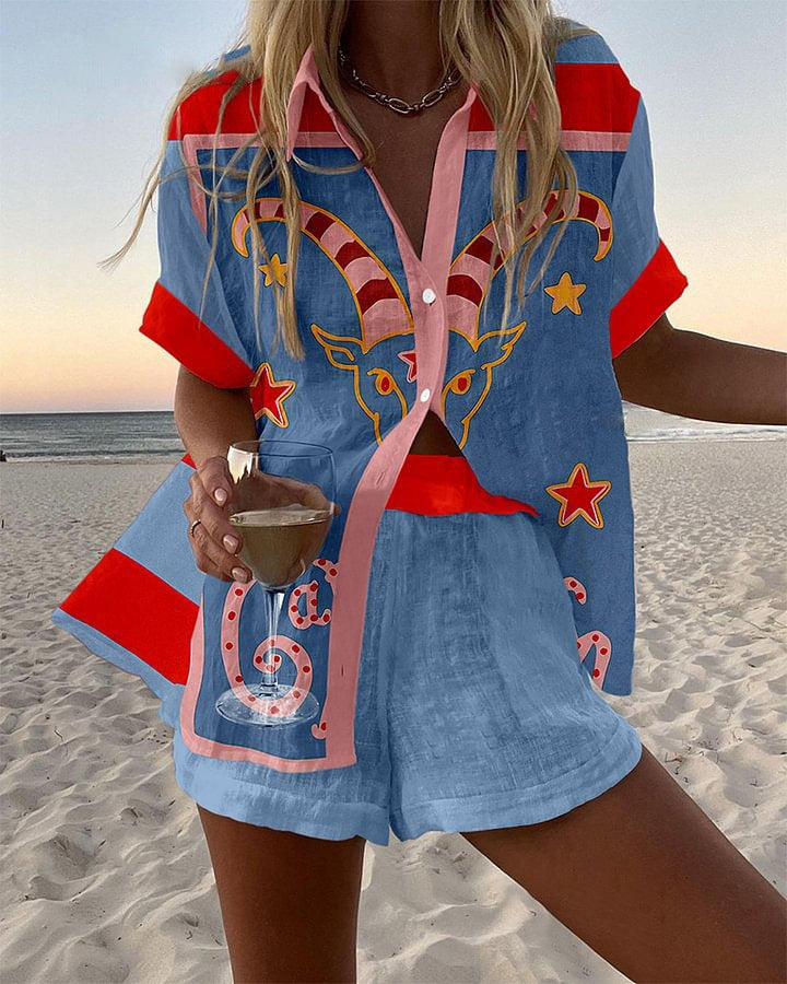 Jorelle™ | Short Beach Set with Goat Print