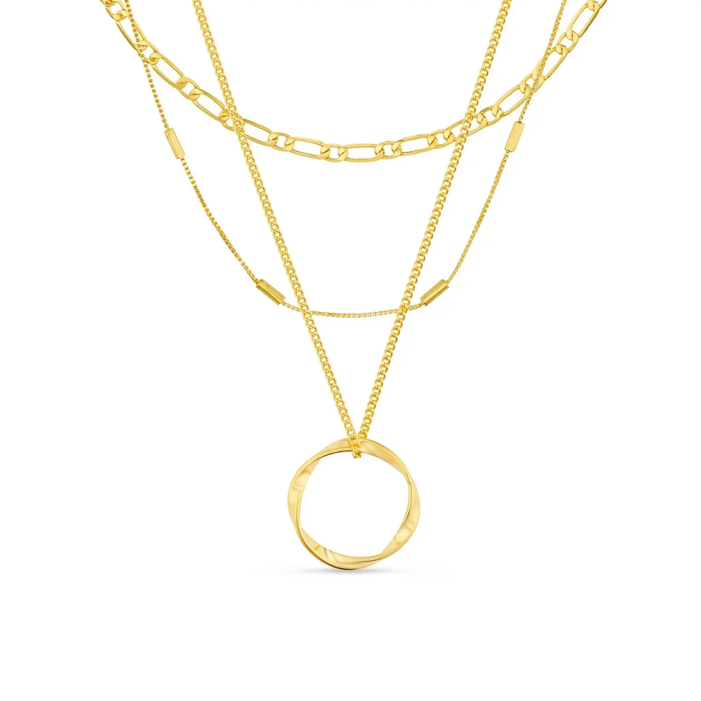 Three-row necklace with open circle