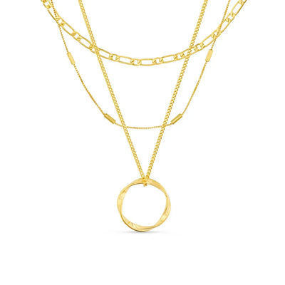 Three-row necklace with open circle