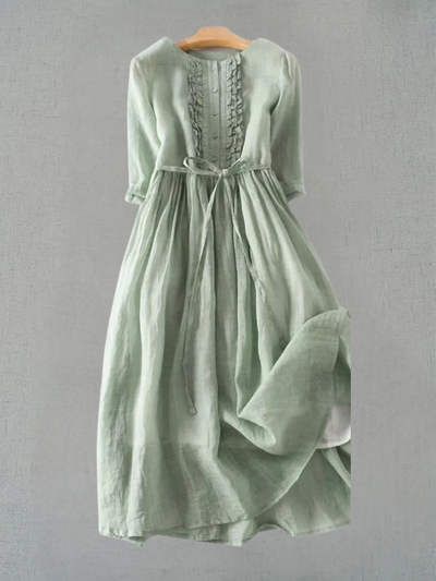 Krya - Retro Style Dress with Round Neck and Waist Ties