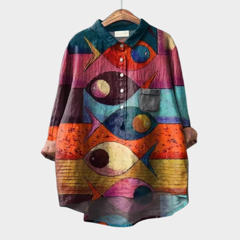 LUCIANA | Oversized Blouse with Stylized Cats and Unique Comfort for Every Day