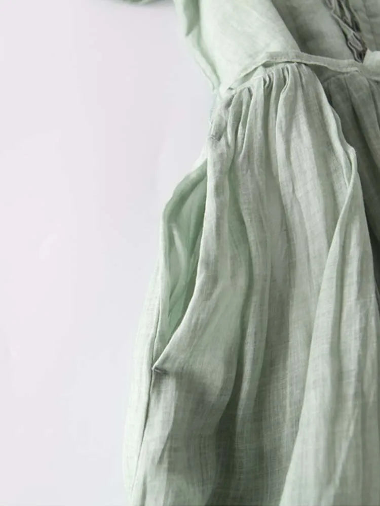 Krya - Retro Style Dress with Round Neck and Waist Ties