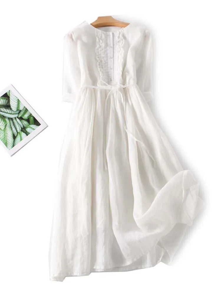 Krya - Retro Style Dress with Round Neck and Waist Ties