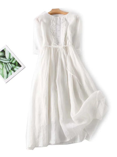 Krya - Retro Style Dress with Round Neck and Waist Ties