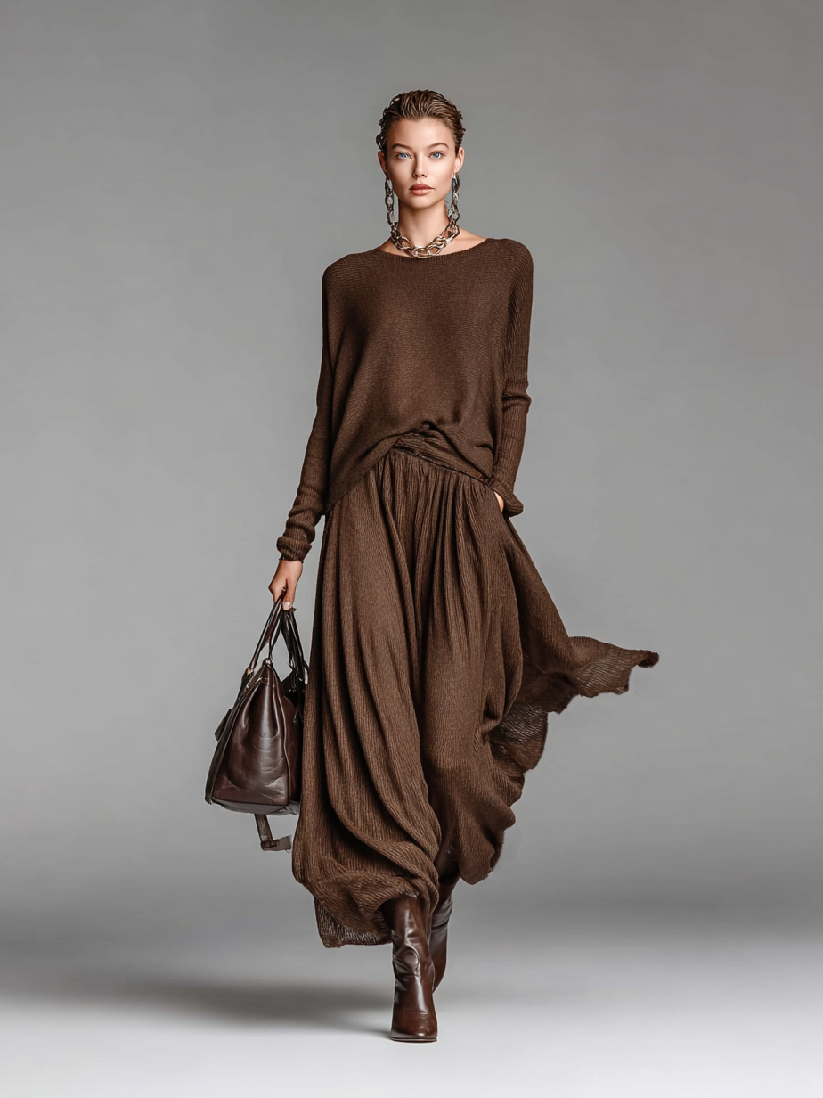 Skirt Crew Neck Knit Sweater Set