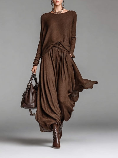 Skirt Crew Neck Knit Sweater Set