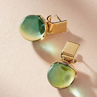 Gold-Dusted Green Crystal Earrings